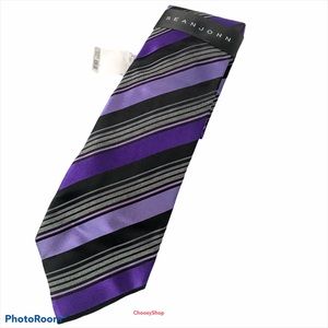 Silk Tie Brand New Sean John Purple Black Silver Gray Stripe Tie